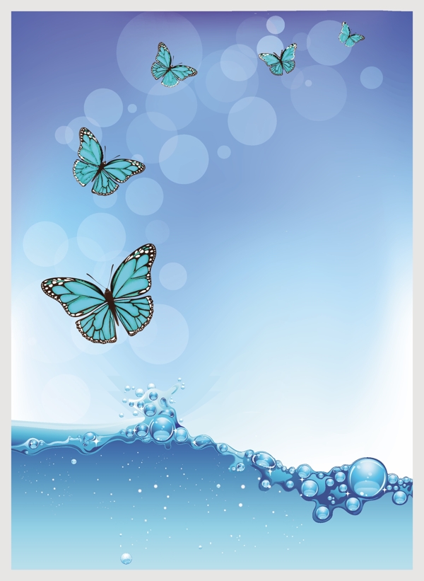 蓝色动感水珠水泡蝴蝶图片