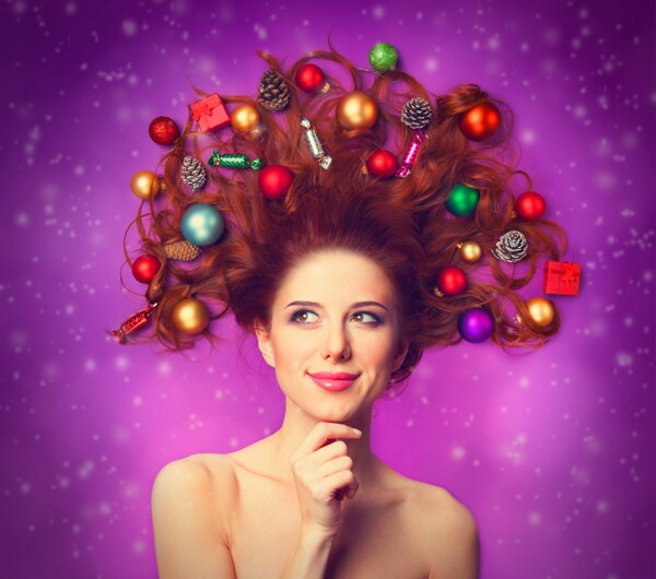 圣诞头饰发型美女图片