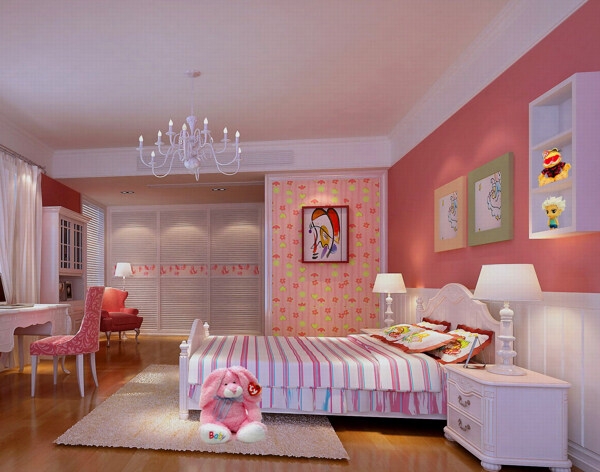 粉色系公主房间卧室设计效果图