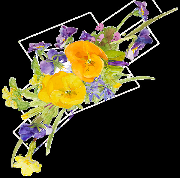 黄紫色花草花束装饰素材