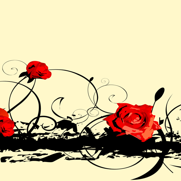 泼墨线条红色花