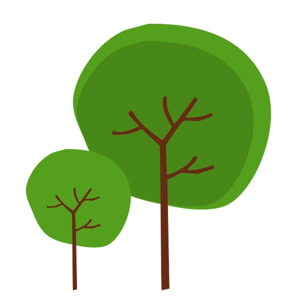 绿色水彩树木卡通透明素材