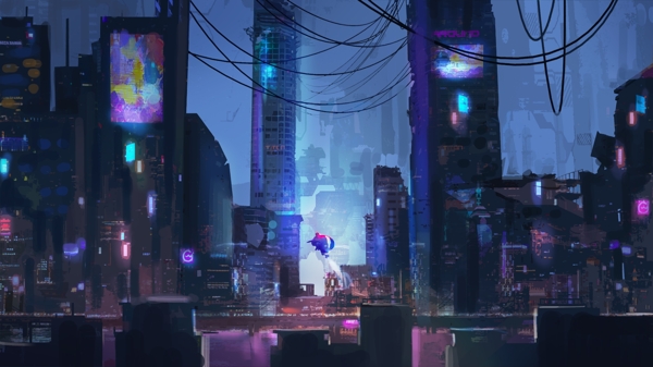 游戏未来朋克城市插画卡通背景