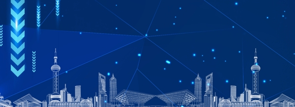 蓝色立体城市建筑智能科技背景
