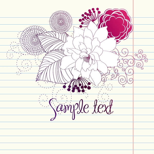 手绘花卉写生笔记本涂鸦图形文件的设计元素