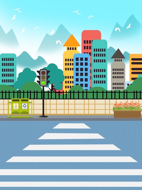 清新城市交通红绿灯背景设计
