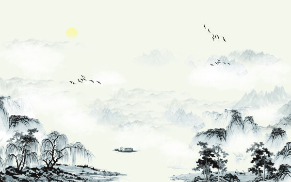 山水风景水墨中式简约装饰画