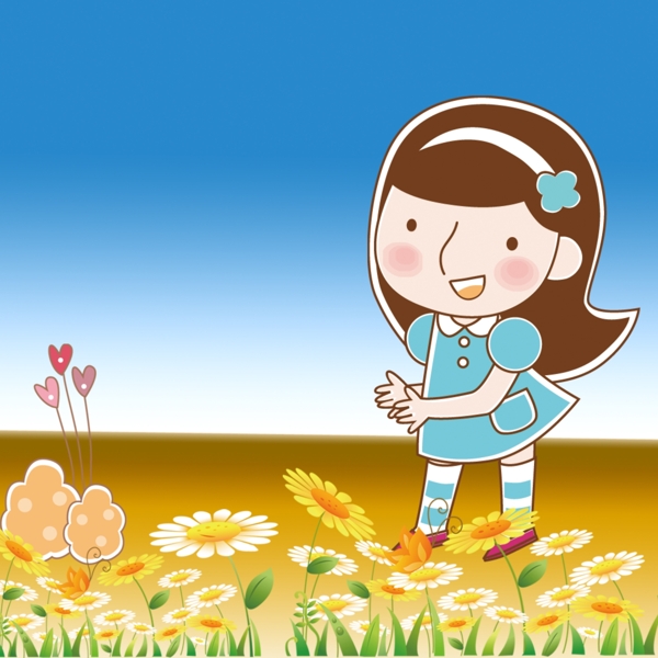 卡通女孩花朵插畫(huà)