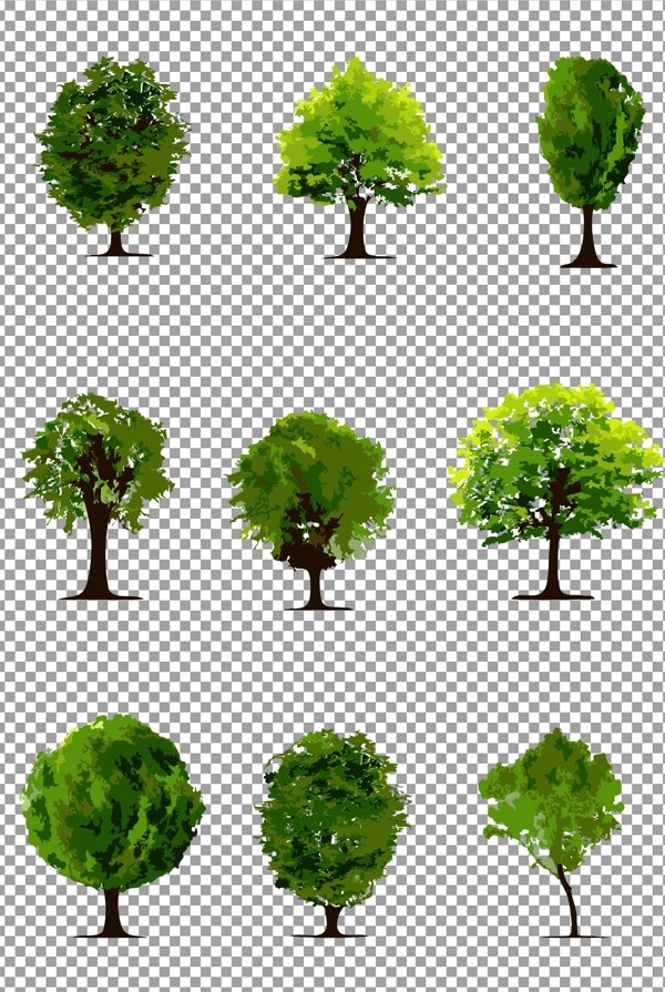 手绘绿色树木图片