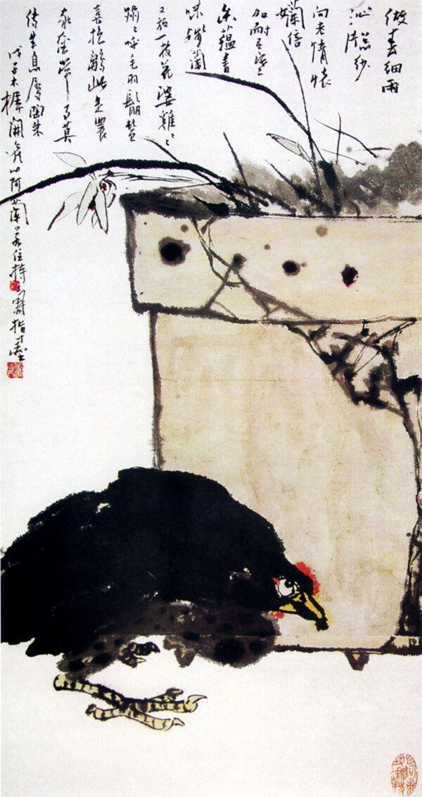 盆蘭墨雞圖