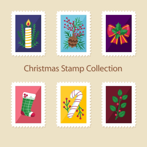 彩色图案的圣诞邮票标签素材