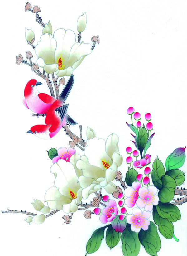 中國(guó)風(fēng)花小鳥喜鵲牡丹桃花芍藥中華藝術(shù)繪畫
