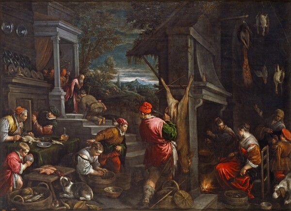 BassanoJacopoBassanoFrancescoTheReturnoftheProdigalSonCa.1570画家古典画古典建筑古典景物装饰画油画