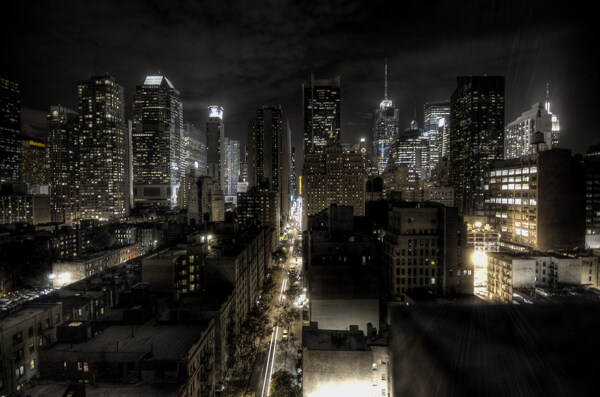 纽约夜景冷峻科幻黑白调子图片