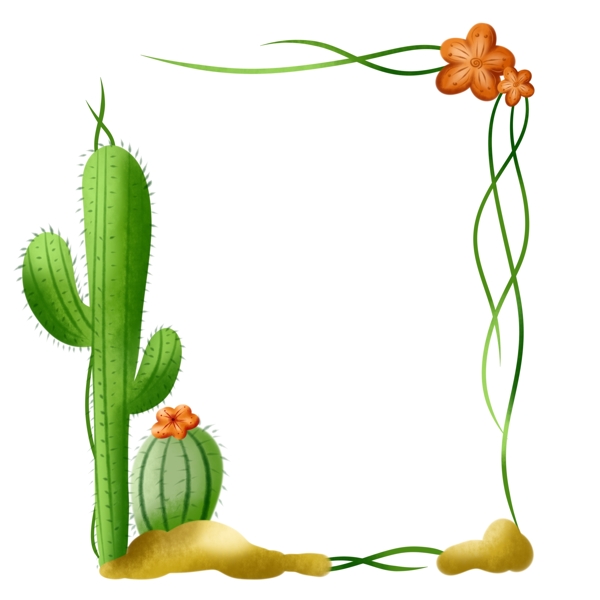 商用手绘插画植物边框仙人掌沙漠小清新素材