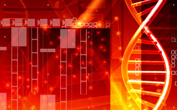 红色科技背景与DNA双螺旋图片