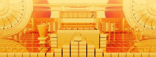 全原创金色金属金条黄金宝箱3D空间背景