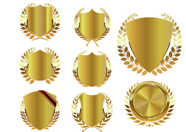 荣誉奖牌金属金色装饰海报素材