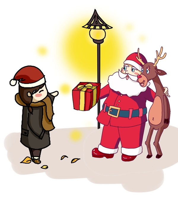 冬天街头偶遇圣诞老人派发礼物