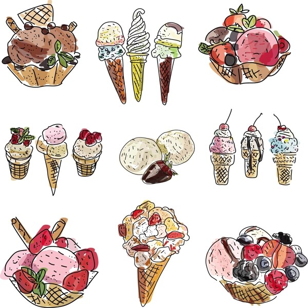 手绘美味冰淇淋插画