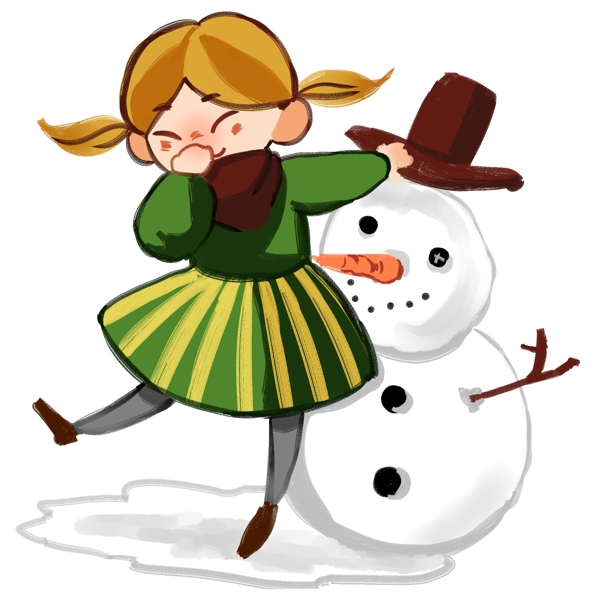 立冬时节和自己堆得雪人玩耍的妞妞