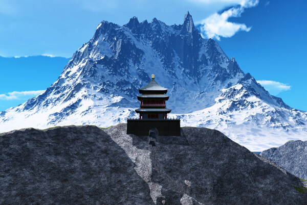 雪山上的房屋