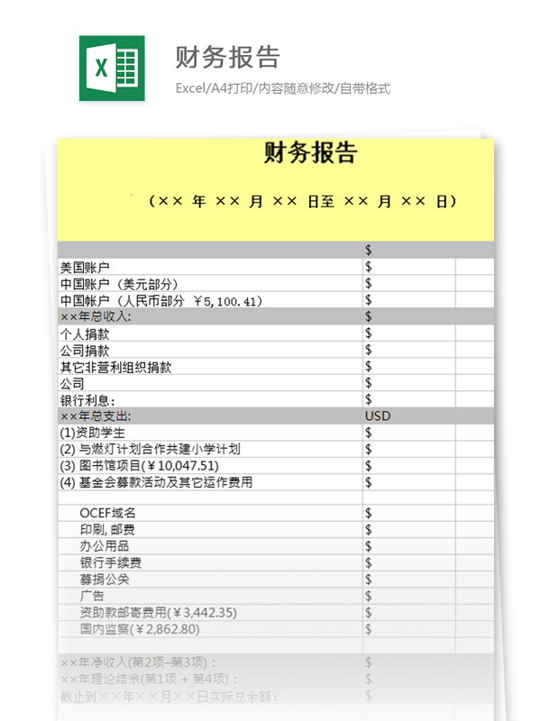 財務(wù)報告excel模板