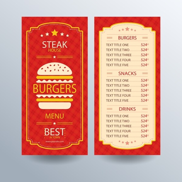红色汉堡包店菜单矢量素材