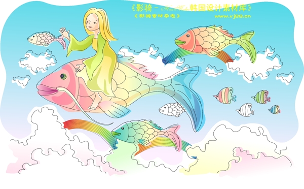 兒童線條插畫小孩游玩卡通童話韓國花紋時尚花紋底紋矢量素材矢量圖片HanMaker韓國設(shè)計素材庫