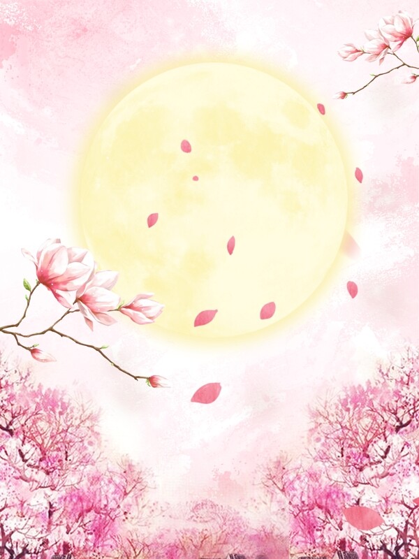 粉色浪漫桃花林展板背景