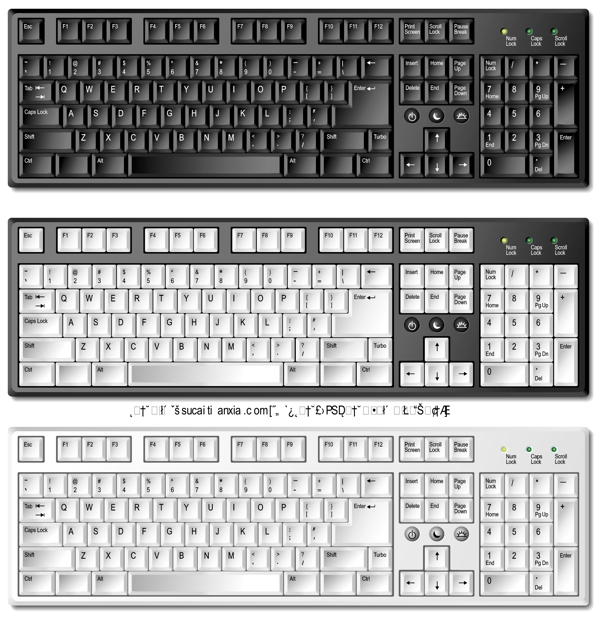 不同色调电脑键盘矢量素材