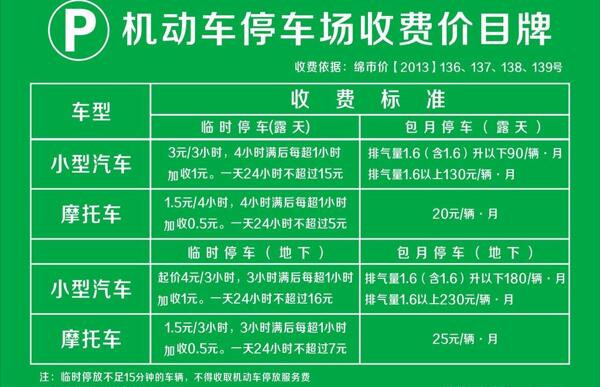 停車場價目表圖片