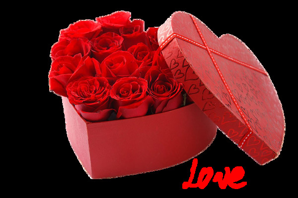 心形礼品盒玫瑰花素材图片