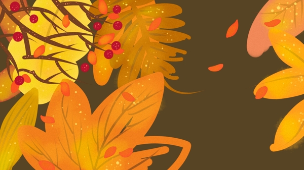 扁平化秋天树叶果树枝插画背景设计