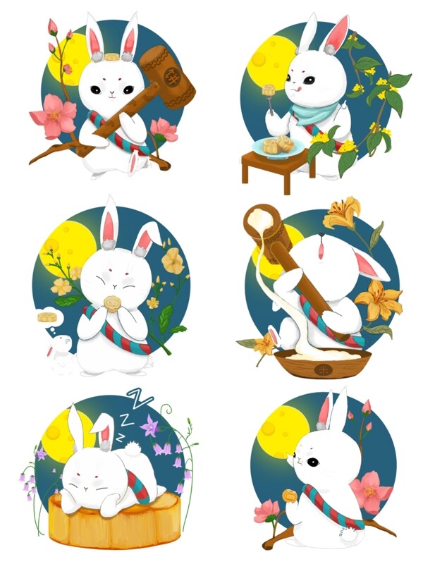 中秋節(jié)玉兔插畫設(shè)計(jì)合集原創(chuàng)商用