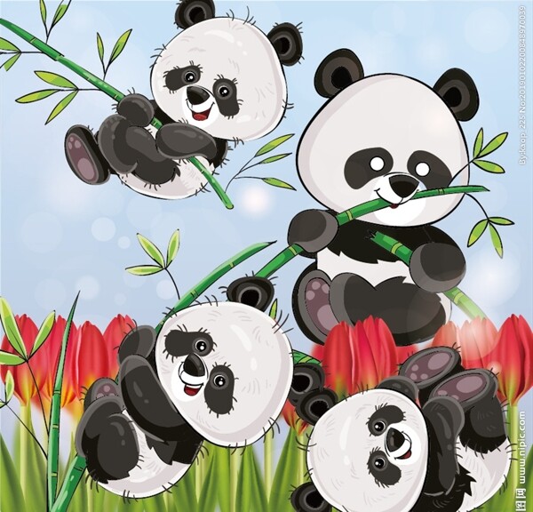 可爱熊猫和竹子