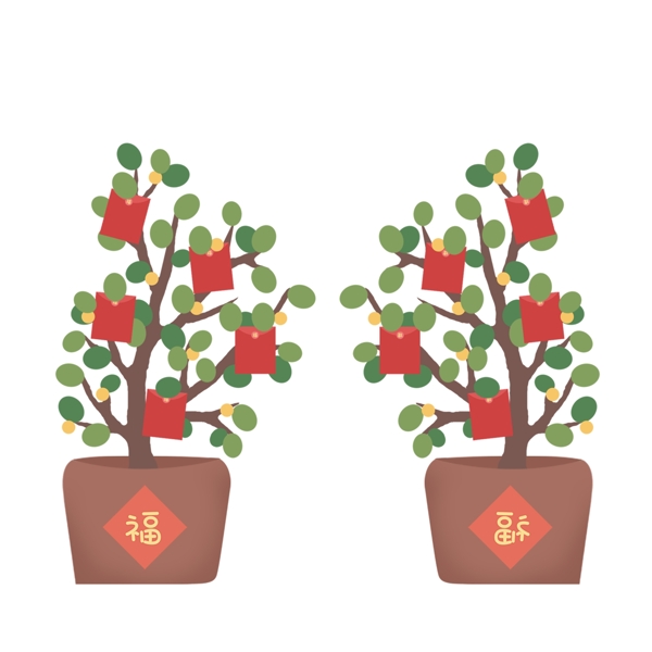 喜庆新年红包盆栽元素设计