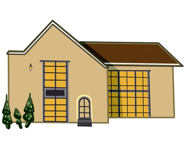 米黄色建筑房子插画