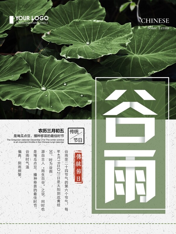 清新简约传统二十四节气谷雨宣传海报