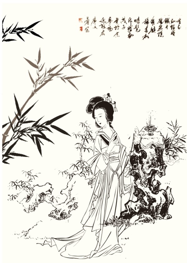 古裝美人矢量圖片