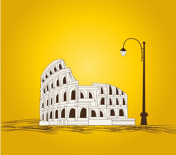 手绘罗马角斗场世界著名建筑矢量背景