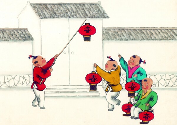 新年嬉戲繪畫圖