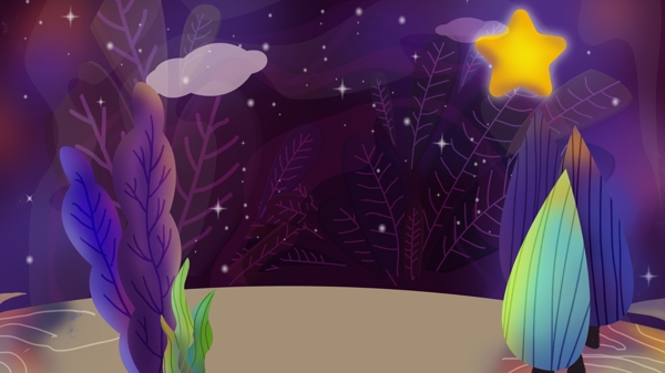 手繪漸變色星空晚安背景素材