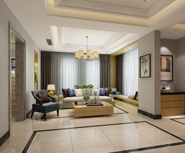 一居室简欧风格黄色客厅装修效果图