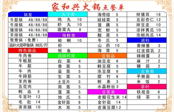 火鍋店菜單圖片