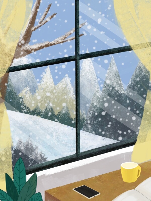 你好十二月窗外的雪景