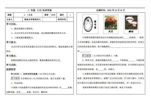 八年級上冊生物真菌