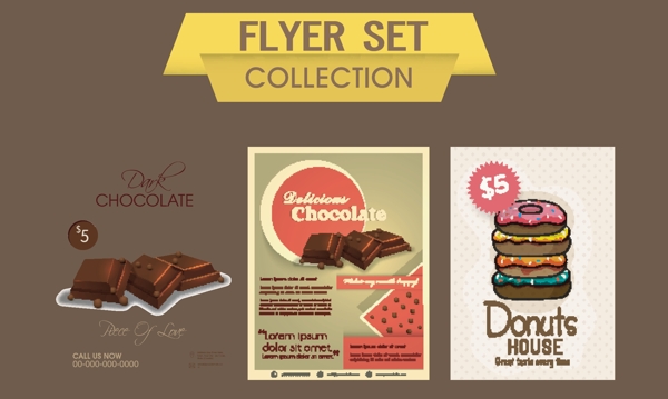 美味的巧克力和甜面包圈的传单模板或横幅食品和饮料的概念