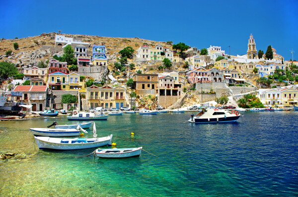 希腊海岸小镇图片