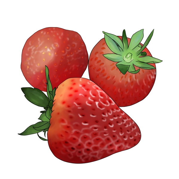 手绘写实水果红色草莓PNG素材